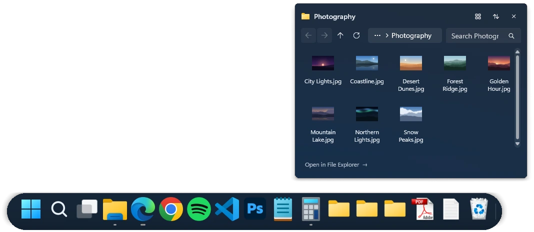 The Dockvia Dock with pinned and running apps